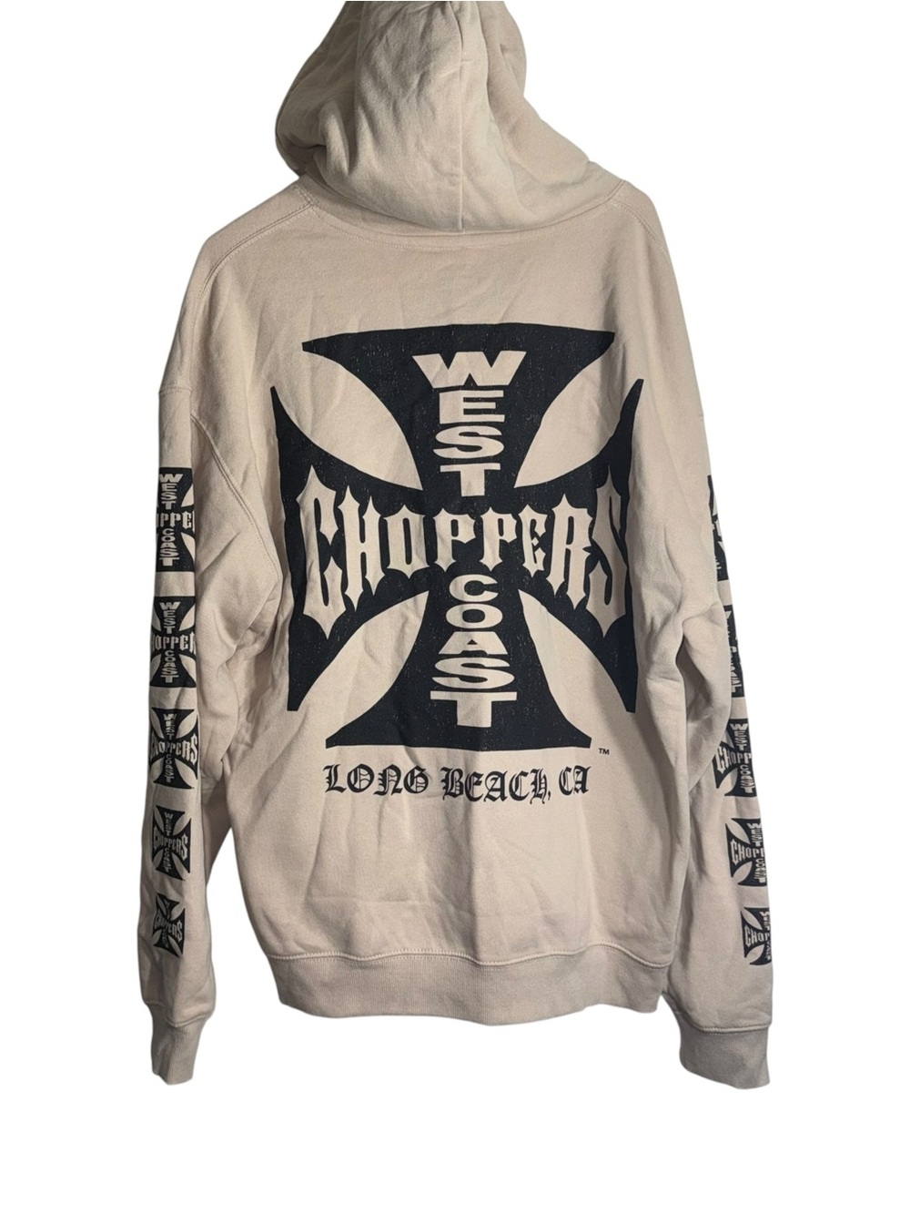 West Coast Choppers Hoodie Large Cream Black Cross Logo Graphic Y2K